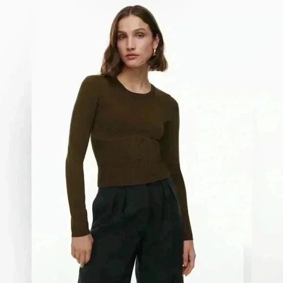 Babaton Sculpt Knit Empire Longsleeve In Neutral Tan Size Small - Picture 1 of 10